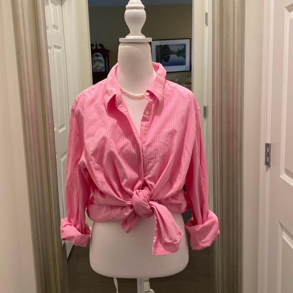 Women Lauren Ralph Lauren Striped Button Down Shirt, Sz 18 W pink & white